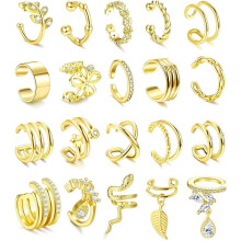 Jstyle 20 Pcs Non-Piercing Ear Cuffs for Women, Adjustable Clip On Cartilage Huggie Earrings, Minimal Crossed Conch Jewelry, Silver & Rose Gold