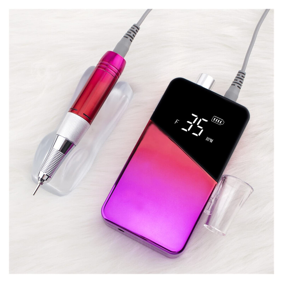 Red Electric Nail Drill 35000 Rpm Cordless Rechargeable File For Manicure Pedicure Home And Salon Use