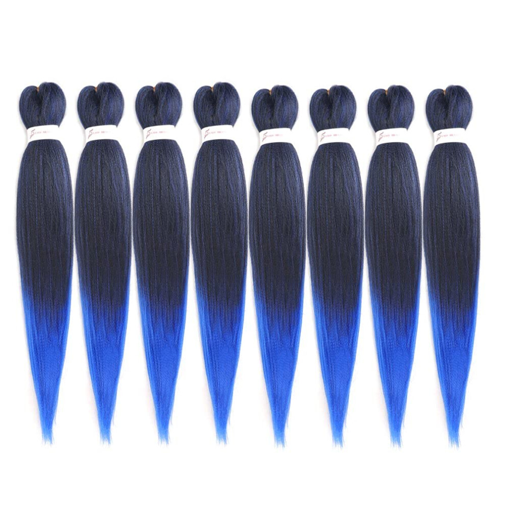 Unisex Pre Stretched Synthetic Braiding Hair Extensions 20 Inch Soft Yaki Ombre Tblue Crochet Braids 8 Packs