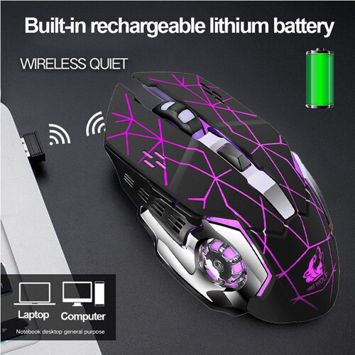 Oggfader Rechargeable X8 Wireless Silent LED Backlit USB Optical Ergonomic Gaming Mouse Black 2