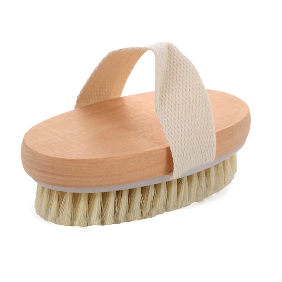 Oval Body Brush with Boar Bristles for Shower Exfoliation, Wooden Ergonomic Palm Grip Design