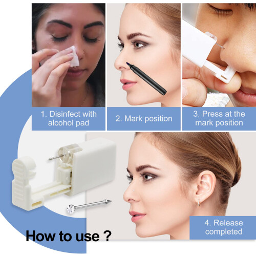 Nose Piercing Gun Kit 2Pcs Disposable SingleUse with Preloaded Black Stud Easy Grip Design 2