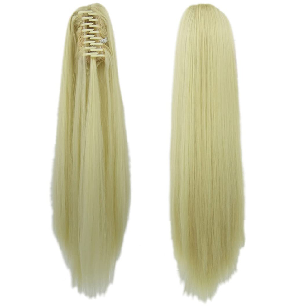 2 in 1 Curly Claw Ponytail Clip In Hair Extensions, 24 Inch Straight 613 Heat Resistant Hairpiece