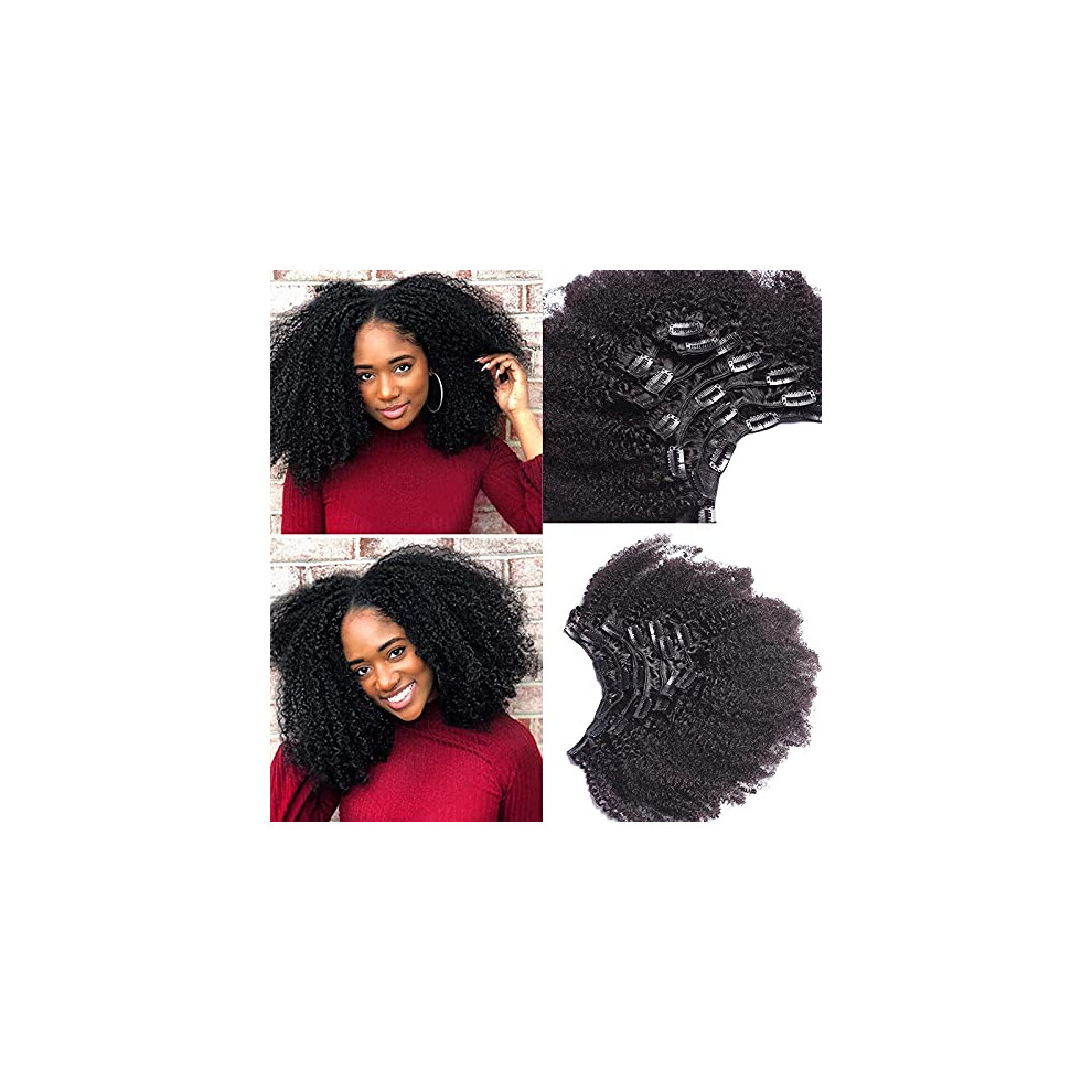 Unisex Brown Afro Kinky Curly Clip In Hair Extensions 16 Inch 100G Darkest Mongolian Remy Human Hair