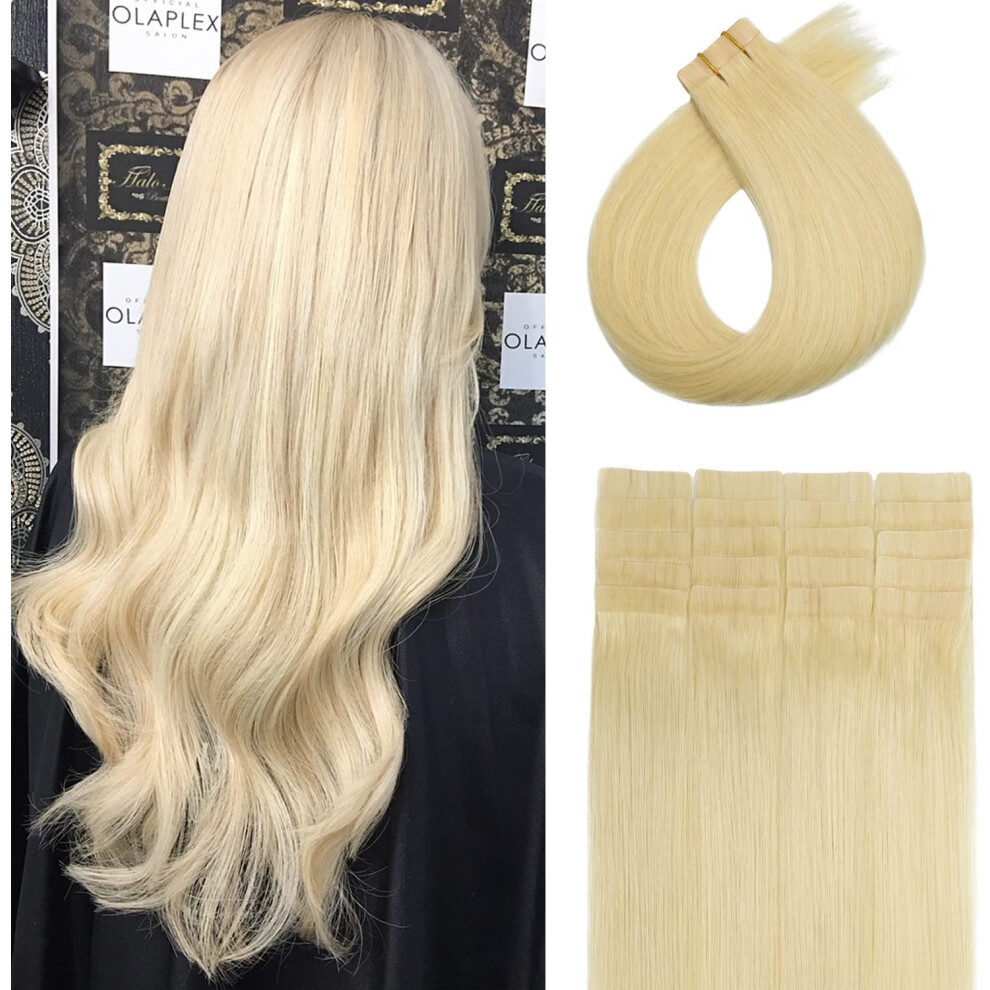 Unisex Blonde Tape In Human Hair Extensions 22 Inch Seamless Skin Weft Natural Remy 60G Set