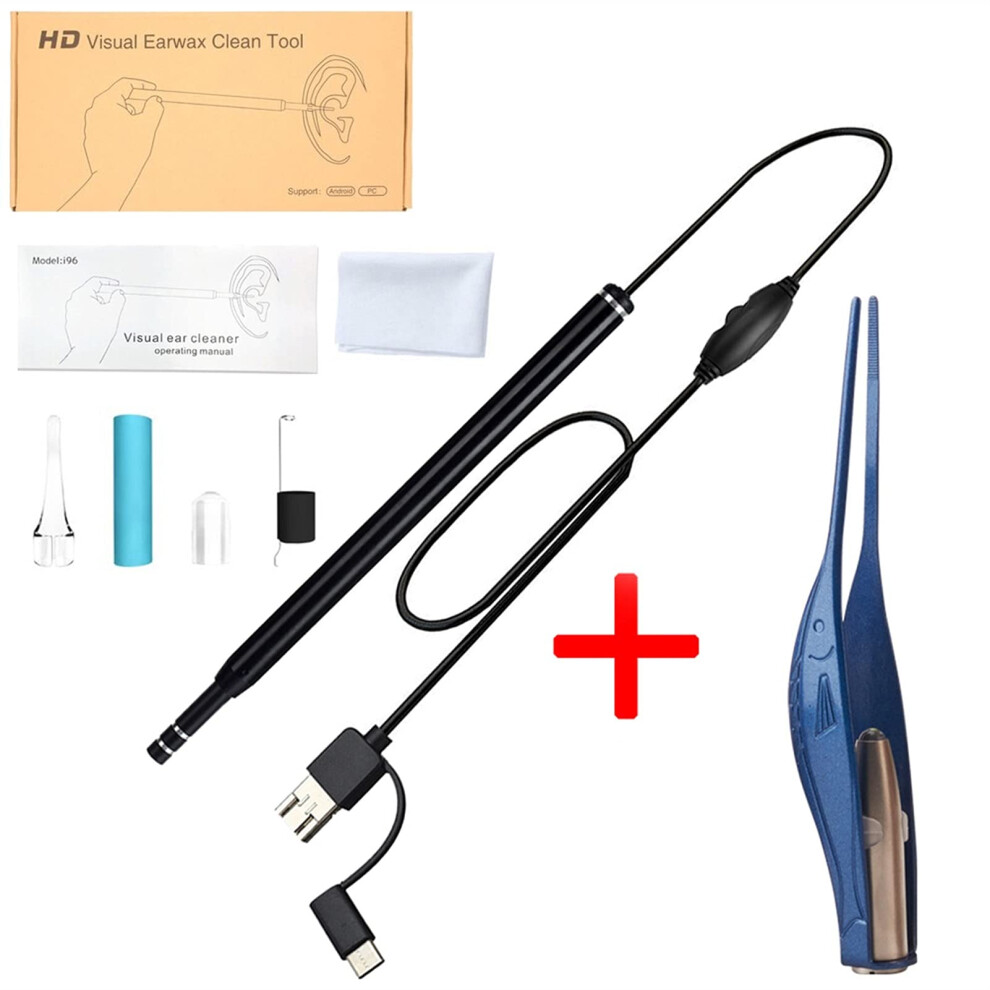 Blue Ear Wax Removal Camera With Led Lights, Usb Otoscope For Android And Pc, Plus Tweezer