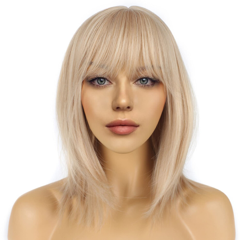 Unisex Blonde Bob Wig 613 For Women Heat Resistant Synthetic Wig With Bangs Middle Part Cosplay