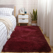Large Wine Red Shag Rug for Living Room and Bedroom, NonSlip Soft Area Carpet, 250x200 cm