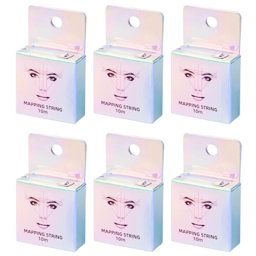 PreInked Eyebrow Mapping String for Microblading with White Ink, 10M, 6 Pack, Crisp Lines