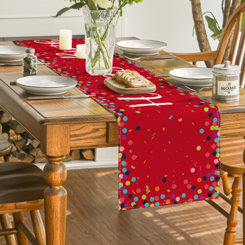 Sm: )e Happy Birthday Polka Dot Red Table Runner 13x36Inch 2