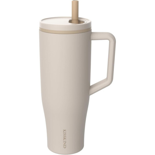 KISSKINDΠοτήρι 40oz με λαβή και καπάκι από καλαμάκι, Κύπελλο από ανοξείδωτο ατσάλι με