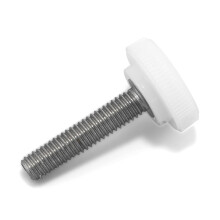 7/8" Edelstahl - Weißer, gerändelter runder Kunststoffknopf - Feingewinde - Länge: 0,875" - Stolz integriert - Packung mit (10)