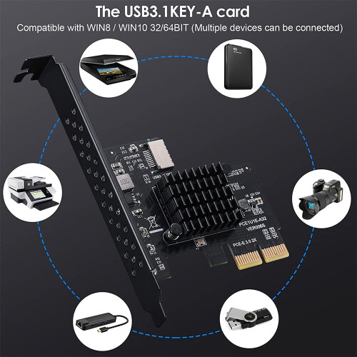 PCI-E2X naar USB3.1A-Key Gen2 Front Type-E uitbreidingskaart, 10 Gbps Type-E interne 20-pins frontpaneelconnector riserkaart 1