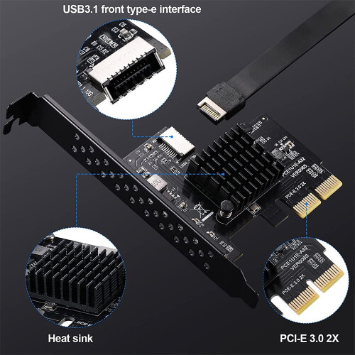 PCI-E2X naar USB3.1A-Key Gen2 Front Type-E uitbreidingskaart, 10 Gbps Type-E interne 20-pins frontpaneelconnector riserkaart 2