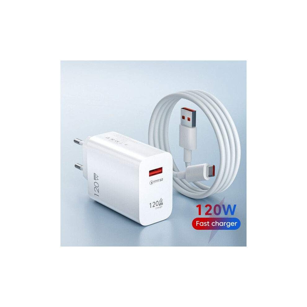 120W Usb Charger Fast Charging Qc3.0 Type C Cable, Compatible With Huawei, Compatible With Samsung, Compatible With Xiaomi, Eu Plug- White 9322103777698