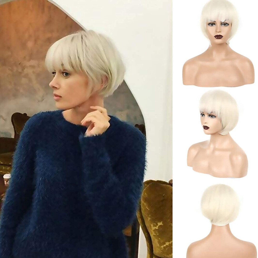 Unisex Blonde Bob Wig With Bangs For Women, Synthetic Short Bob 150% Density Natural Look Daily Wear