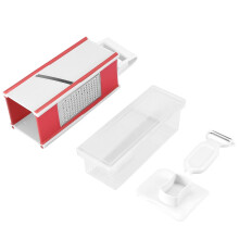 Kaasrasp met opvangbak, professionele kaasrasp van roestvrij staal met ergonomische, comfortabele handgreep en scherpe messen aan 4 zijden.