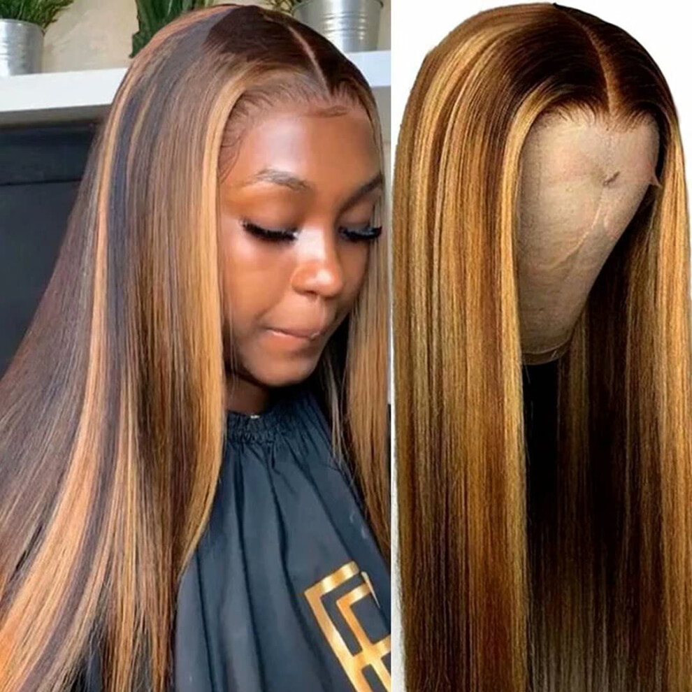 Unisex Brown 13X4 Ombre Human Hair Lace Front Wig 22 Inch To Blonde Pre Plucked With Baby Hair Natural Hairline