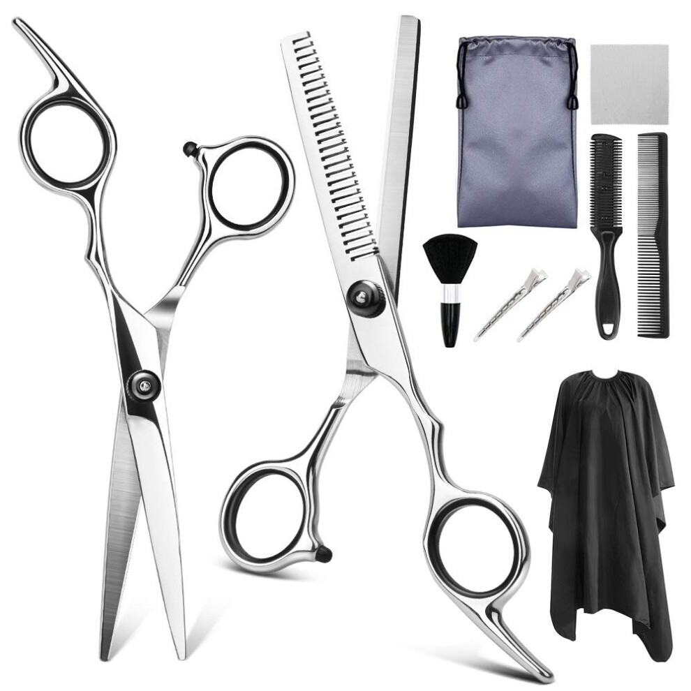 Black Professional Hair Cutting Scissors Kit 9Pcs Stainless Steel Barber Set With Cape And Comb
