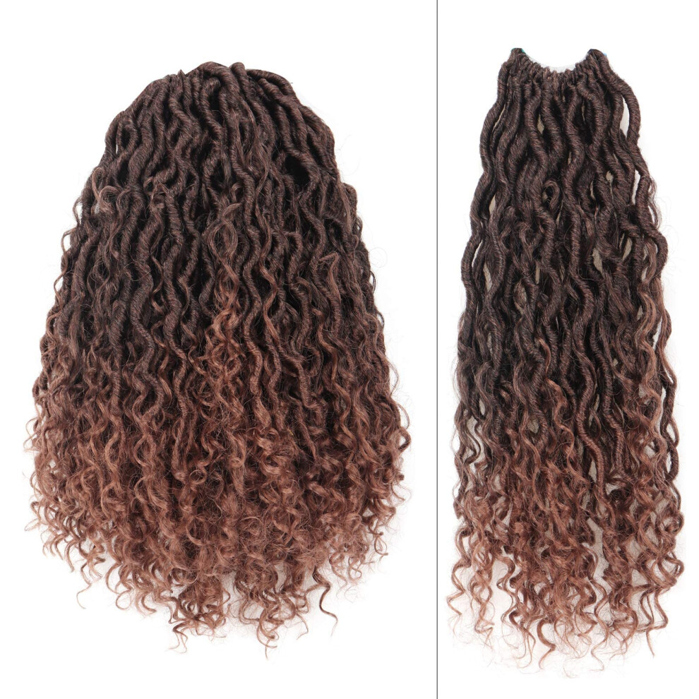 Unisex Brown Waterfall Locs Crochet Hair 22 Inch Ombre Goddess Locs Prelooped Bohemian Curly Ends