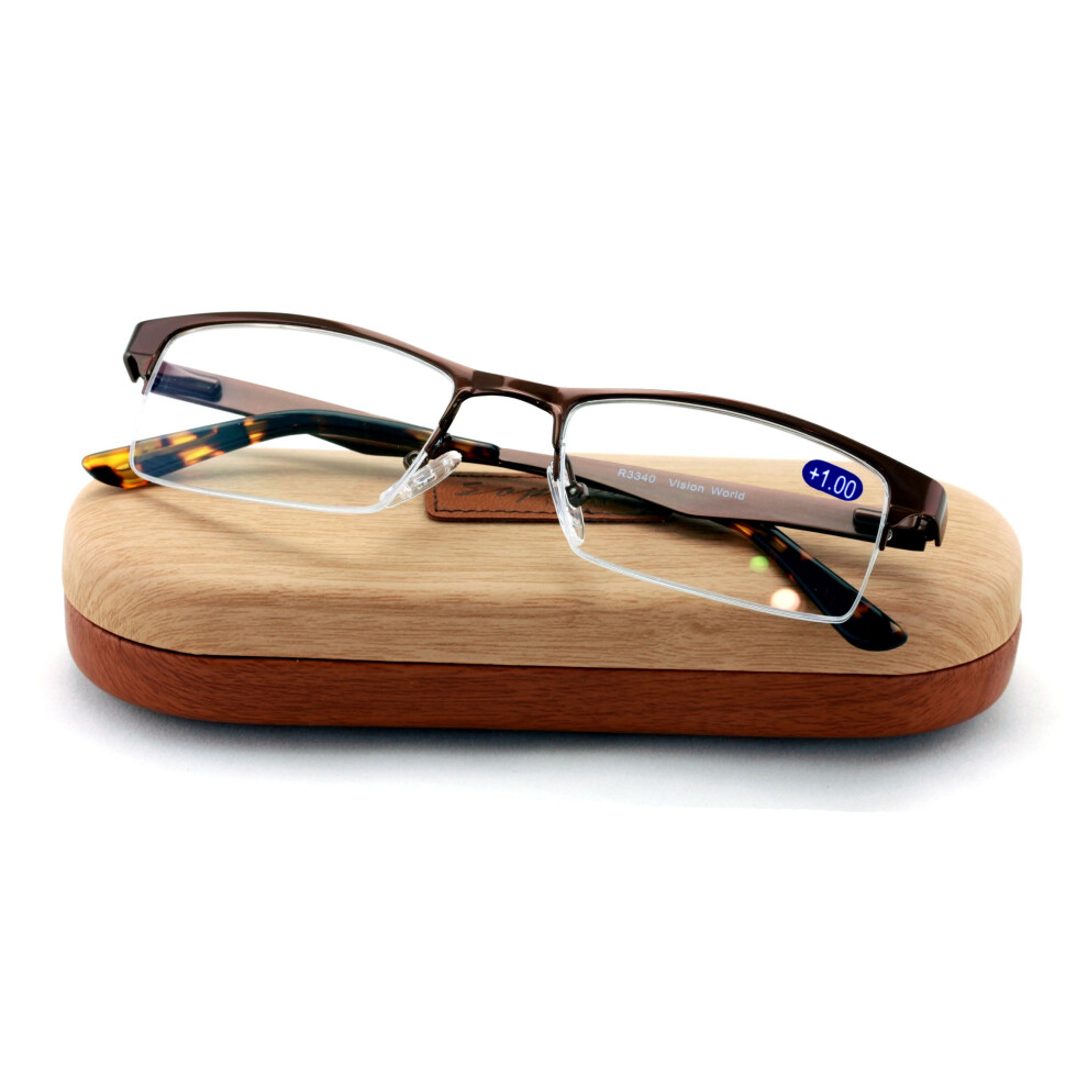 Premium Metal Half Rim Reading Glasses With Anti-reflective AR Coating Spring Hinge Reader