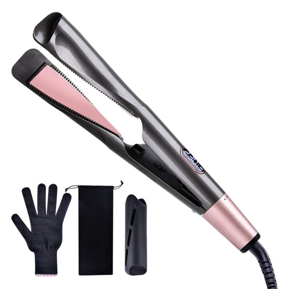 2 in 1 Hair Straightener and Curler Tourmaline Ceramic Fast Heating Flat Iron with Dual Voltage