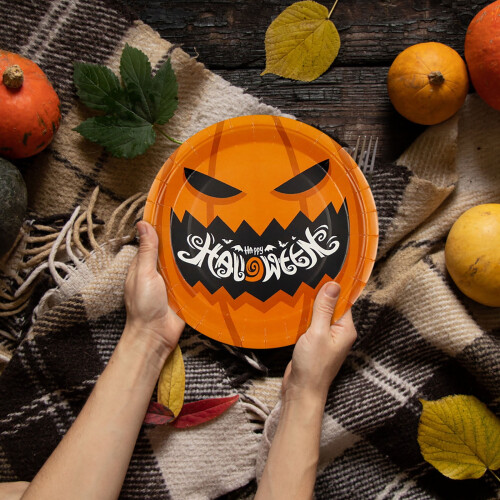 6 τεμάχια πιάτα Halloween 9" - Πορτοκαλί & μαύρο χάρτινο σερβίτσιο μιας χρήσης - Είδη 2