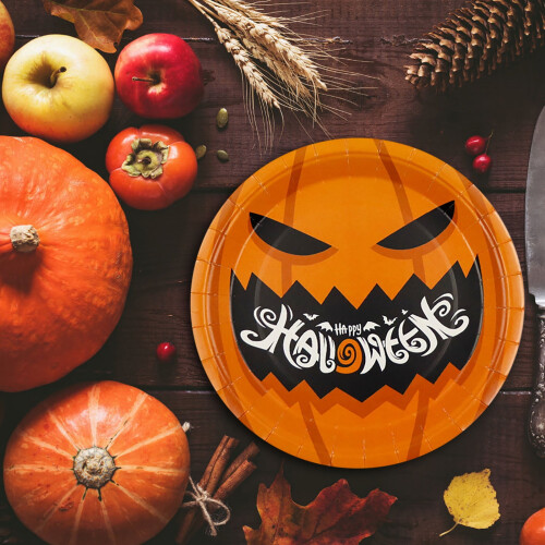 6 τεμάχια πιάτα Halloween 9" - Πορτοκαλί & μαύρο χάρτινο σερβίτσιο μιας χρήσης - Είδη 1
