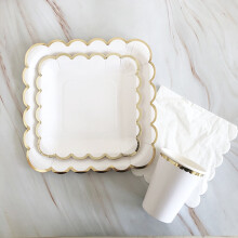 SUSUchens Wegwerp Feestserviesset Elegant Handig Tijdbesparend Papieren Borden met Gouden Rand Kinder Babyshower Feestartikelen Stijl C