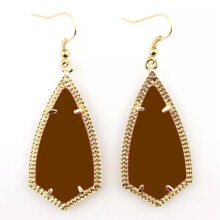 RSAMD Gold Frame Rhombus Statement Boutique Drop Earrings for Women Fashion Jewelry-Coffee