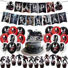 Nová téma Venom na narodeninovú párty dekorácie, rozloženie, potreby, banner, torta, dekoratívna vlajka, sada balónov