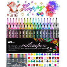 48 farver shimmer outline tuscher, dobbelt linje metallisk pen sæt glitrende selvkonturerende doodle tusch kompatibel med Card Dazzlers