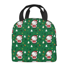 Lancheira térmica portátil Hello Kitty com estampa natalina, feita de alumínio, impermeável e refrigerada, ideal para escritório, piquenique,