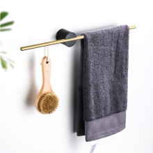 Porte-serviettes Quinlirra, assise noire, barre dorée, 3 porte-serviettes, fixation murale, style nordique luxueux, finition or brossé, compatible