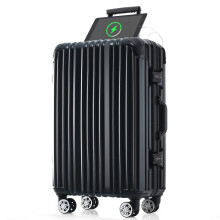 20 inch aluminium handbagagekoffer met USB-poort, zwenkwielen en TSA-slot, geschikt voor diverse reisbehoeften, zwart