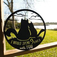 Placa de metal para pendurar com casal de gatos YANHAIGONG, "Adoraria passar 9 vidas com você", peça decorativa para amantes de gatos, compatível