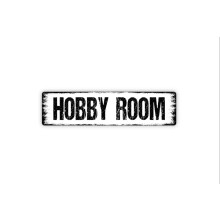 Tabliczka z nazwą „Hobby Room” w stylu rustykalnym, metalowa tabliczka uliczna lub tabliczka na drzwi, rozmiar: 4x16 cali