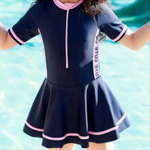Maillot une pièce bleu marine pour filles, avec fermeture éclair, taille 4XL (135-145 cm)