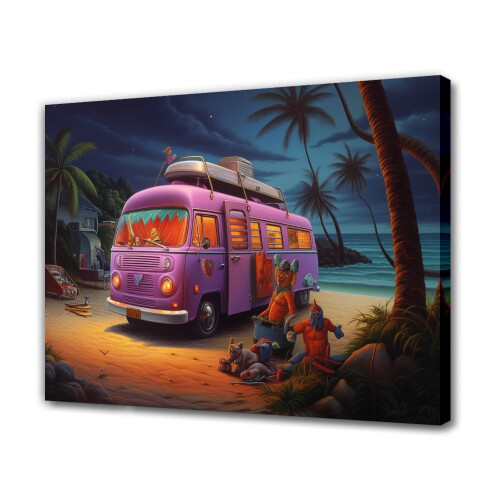 Αφίσα σε καμβά Two Figures από την Purple Bus at Sandy Beach, 16x24 ίντσες, σε στυλ κορνίζας, συμβατή
