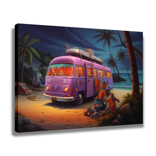Αφίσα σε καμβά Two Figures από την Purple Bus at Sandy Beach, 16x24 ίντσες, σε στυλ κορνίζας, συμβατή 1