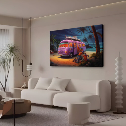 Αφίσα σε καμβά Two Figures από την Purple Bus at Sandy Beach, 16x24 ίντσες, σε στυλ κορνίζας, συμβατή 2