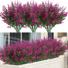 Zukuco16Bundles Fiori artificiali di lavanda per esterni, arbusti finti resistenti ai raggi UV, verde artificiale in plastica per decorazioni interne