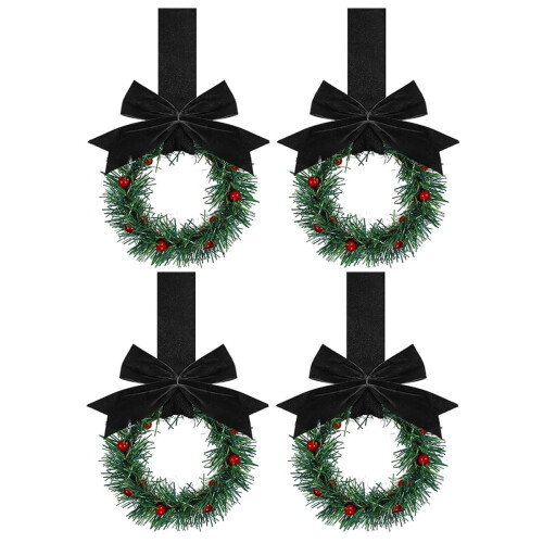 Χριστουγεννιάτικα στεφάνια Dalrosia4PCS με καρό φιόγκο, συμβατά με κουζίνα, παράθυρο,