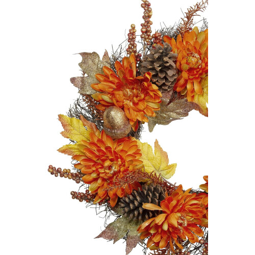 Guirlanda artificial de galhos florais com crisântemos e bolotas, 56 cm (22 polegadas), sem iluminação. 2