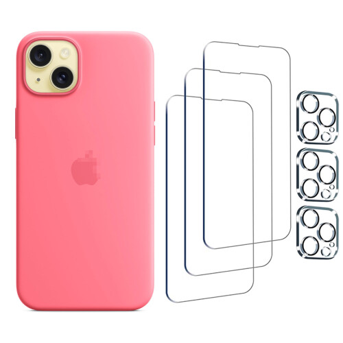 Συμβατό με θήκη σιλικόνης για iPhone 15Plus με Magsafe 6,7" (ροζ) και προστατευτική μεμβράνη*3 2
