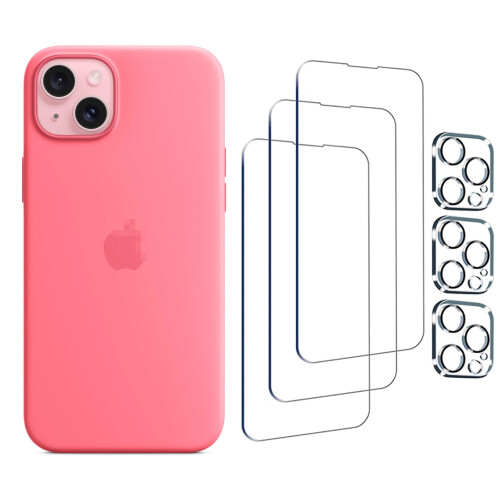 Συμβατό με θήκη σιλικόνης για iPhone 15Plus με Magsafe 6,7" (ροζ) και προστατευτική μεμβράνη*3 1