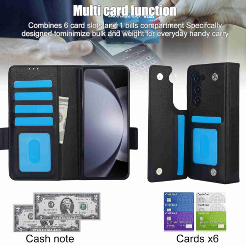 Συμβατό με Samsung Galaxy Z Fold6 θήκη πορτοφολιού, 6 υποδοχές καρτών, υποδοχή S-Pen, 1