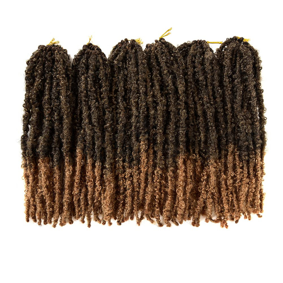 Unisex Butterfly Locs Crochet Hair 14 Inch Pre Looped Distressed Braids 1B/27 Ombre Synthetic Extensions