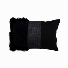 Capas de almofada lombar pretas 30x50cm, em couro sintético e camurça, com textura patchwork, estampa abstrata, decoração moderna para sofá -