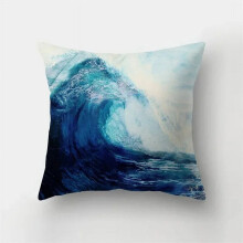 Kussenslopen van katoen en linnen voor de woonkamer, bank, decoratief kussen met inktlandschap, blauw zeelandschap print, kussenhoes voor thuis
